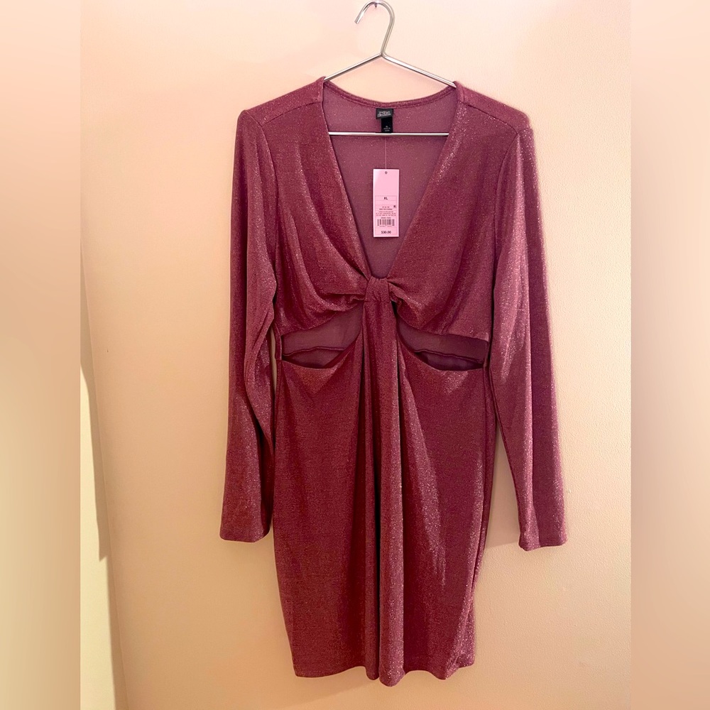 Women's Long Sleeve Cut Out Lurex Bodycon Dress